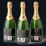21st birthday party custom photo black gold cheers sparkling wine label<br><div class="desc">A bottle label for a 21st birthday party. Personalise and add 3 of your own photo from Your/her life, like friends, family, interests, dream goals, pets., age 21 and a date. Date of birth or the date of the party. Golden coloured letters. The word: Cheers, in faux gold written with...</div>