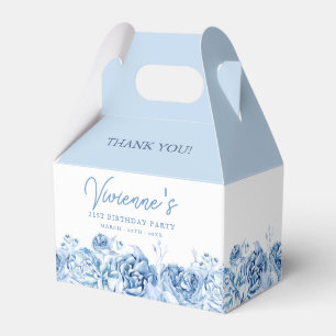 21st Birthday Party Dusty Blue Rose Floral Favour Box