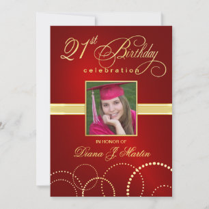 21st Birthday Party Elegant Red Photo Invitations