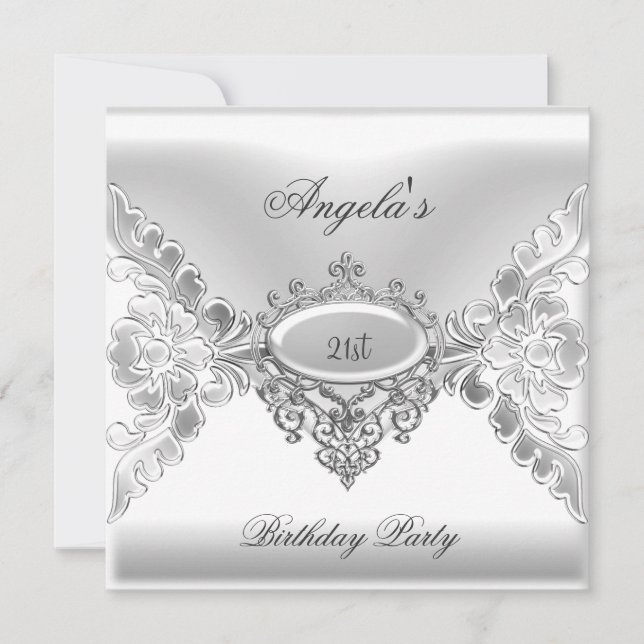 21st Birthday Party Elegant Silver White Jewel Invitation (Front)