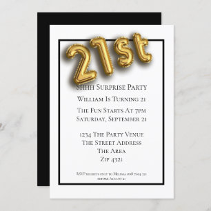 21st Birthday Party Faux 3d Gold Balloon Font Invitation