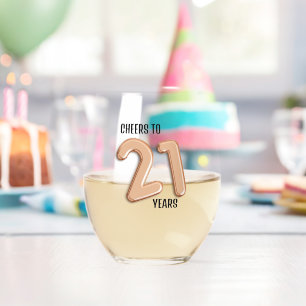 21st Birthday Party Faux 3d Gold Balloon Font Stemless Wine Glass