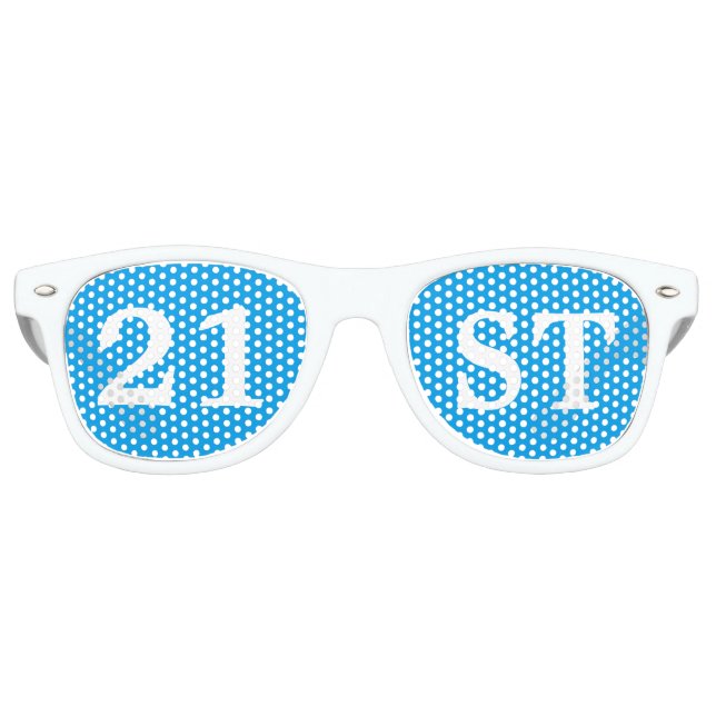 21st Birthday Party Favour Cool Blue White Retro Sunglasses (Front)