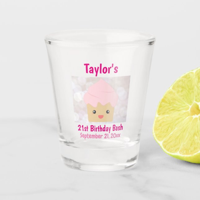 21st Birthday Party Favour Cute Pink Cupcake Shot Glass (Front)