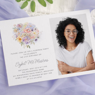 21st Birthday Party Flower Bouquet Photo Surprise Invitation