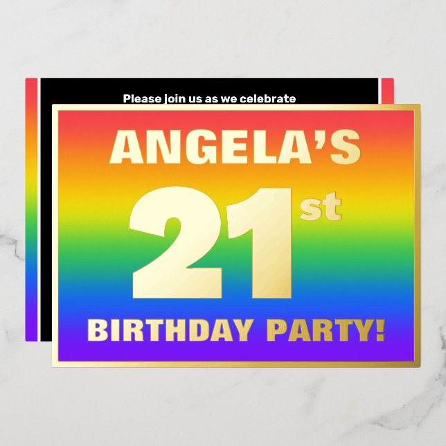 21st Birthday Party: Fun, Colourful Rainbow Patter (Front/Back)