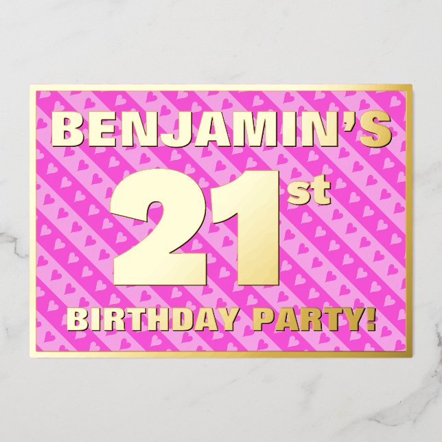21st Birthday Party — Fun Pink Hearts and Stripes (Front)