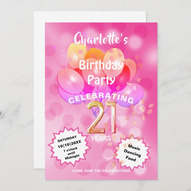 21st Birthday Party Glam Sparkle Glitzy Invitation (Front/Back)