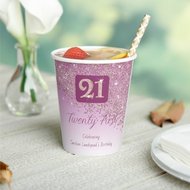 21st Birthday Party Gleaming Rose Gold Glitter Paper Cups (Insitu)