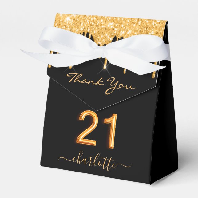 21st birthday party glitter black gold sparkle favour box (Front Side)