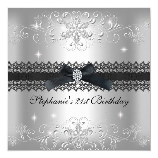 21st Birthday Party Glitter Silver Grey Card