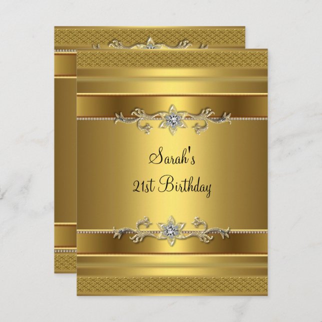 21st Birthday Party Gold Diamond Jewel Invitation (Front/Back)
