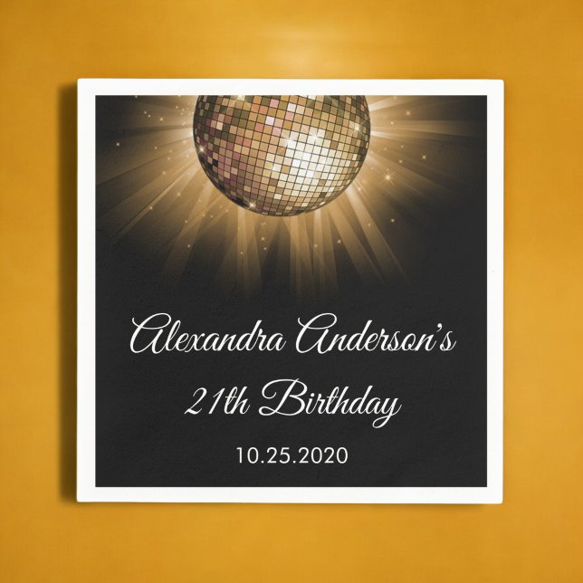 21st Birthday Party Gold Disco Ball Napkin (Creator Uploaded)