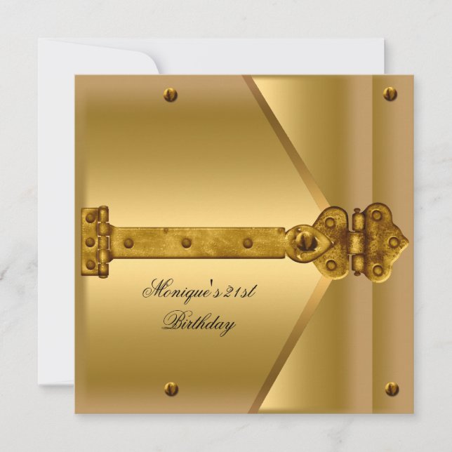 21st Birthday Party Gold Metal Locks Hinges Invitation (Front)