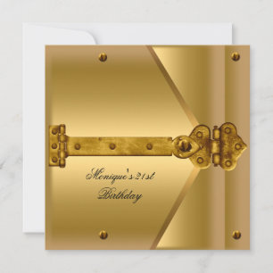 21st Birthday Party Gold Metal Locks Hinges Invitation