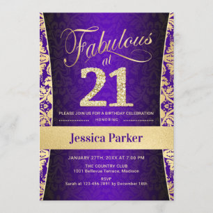 21st Birthday Party - Gold Purple Invitation