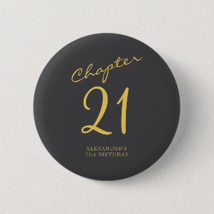 21st Birthday Party Gold Script Blue  6 Cm Round Badge