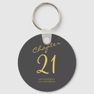 21st Birthday Party Gold Script Blue  Key Ring
