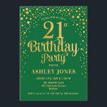 21st Birthday Party - Green & Gold Invitation<br><div class="desc">21st Birthday Party Invitation.
Elegant design in forest emerald green and faux glitter gold. Features stylish script font and confetti. Message me if you need custom age.</div>