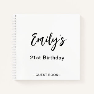 21st Birthday Party Guest Book Black White