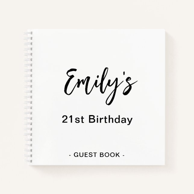 21st Birthday Party Guest Book | Black White (Front)