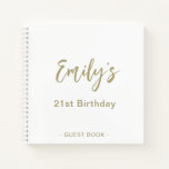 21st Birthday Party Guest Book | Gold White<br><div class="desc">Personalise this modern 21st Birthday Party Guest Book. Simply add your custom name in handwriting script on the front. Add your custom name and date on the back of the book. A unique gift for yourself,  friends and family.</div>