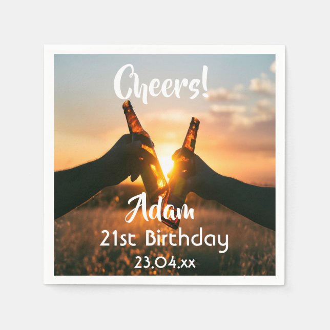 21st birthday party guys cheers beer napkin (Front)