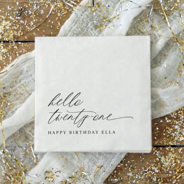 21st Birthday Party Hello 21 Modern Milestone Napkin (21st birthday party napkins in black and white)