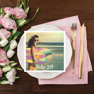 21st birthday party hello 21 photo girl napkin
