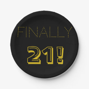 21st Birthday Party In Gold and Black Paper Plate