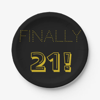 21st Birthday Party In Gold and Black Paper Plate