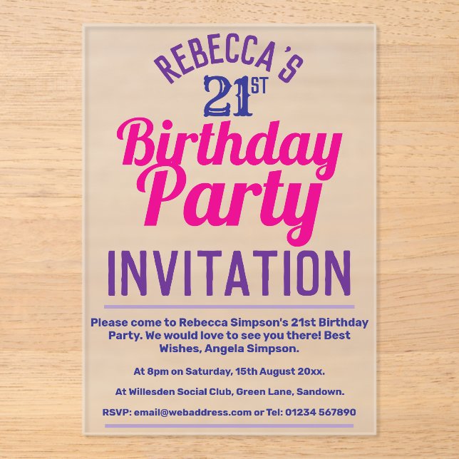 21st Birthday Party Invitation (Front)