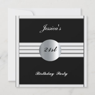 21st  Birthday Party Invitation Black Silver