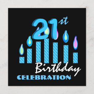 21st Birthday Party Invitation Blue Candles