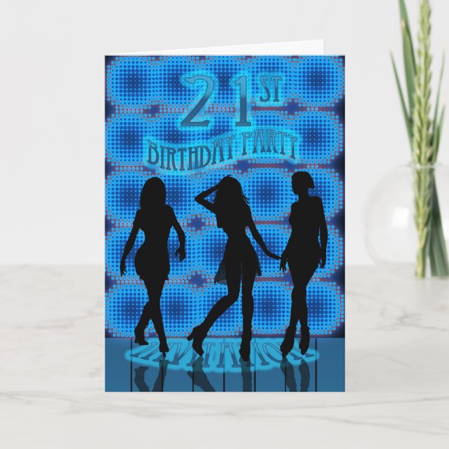 21st Birthday Party Invitation, Blue Neon With Dan Invitation (Front)