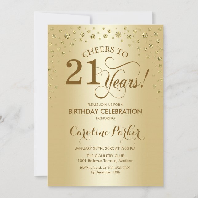 21st Birthday Party Invitation - Gold (Front)