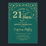 21st Birthday Party Invitation - Gold Green<br><div class="desc">21st Birthday Party Invitation.
Elegant design with faux glitter gold and green. Cheers to 21 Years! Message me if you need further customization.</div>