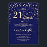 21st Birthday Party Invitation - Gold Navy Blue<br><div class="desc">21st Birthday Party Invitation.
Elegant design with faux glitter gold and navy blue. Cheers to 21 Years! Message me if you need further customization.</div>