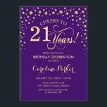 21st Birthday Party Invitation - Gold Purple<br><div class="desc">21st Birthday Party Invitation.
Elegant design with faux glitter gold and purple. Cheers to 21 Years! Message me if you need further customization.</div>