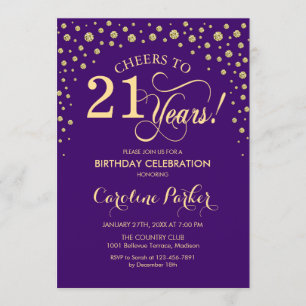 21st Birthday Party Invitation - Gold Purple