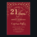 21st Birthday Party Invitation - Gold Red<br><div class="desc">21st Birthday Party Invitation.
Elegant design with faux glitter gold and dark red. Cheers to 21 Years! Message me if you need further customization.</div>