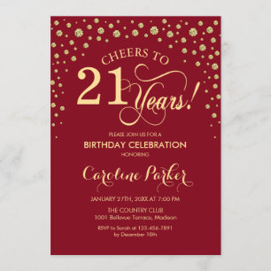 21st Birthday Party Invitation - Gold Red