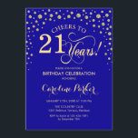 21st Birthday Party Invitation - Gold Royal Blue<br><div class="desc">21st Birthday Party Invitation.
Elegant design with faux glitter gold and royal blue. Cheers to 21 Years! Message me if you need further customization.</div>