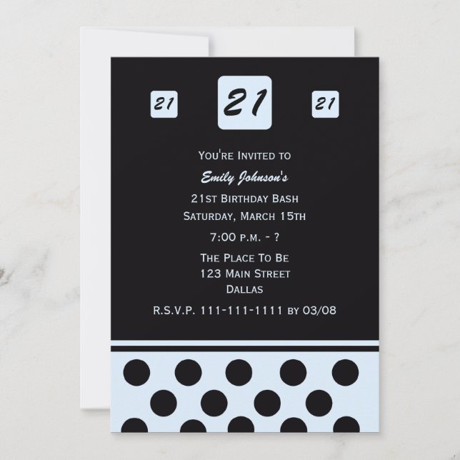 21st Birthday Party Invitation Modern 21 in Blue (Front)