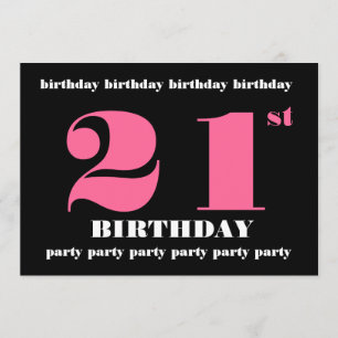 21st Birthday Party Invitation Pink Black W1100