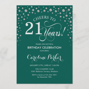21st Birthday Party Invitation - Silver Green
