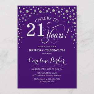 21st Birthday Party Invitation - Silver Purple