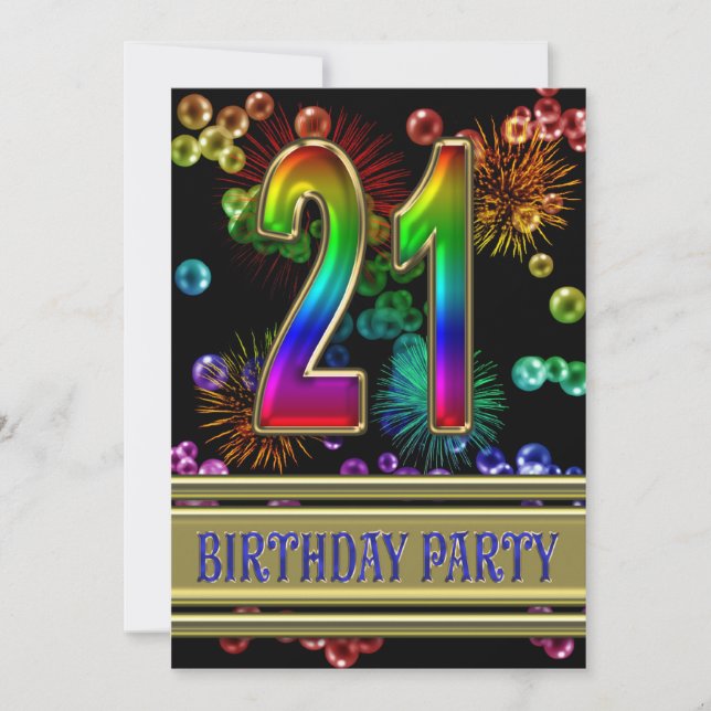 21st Birthday party Invitation with bubbles (Front)