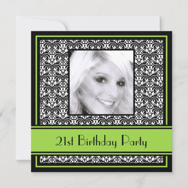21st Birthday Party Invitations Damask Lime (Front)