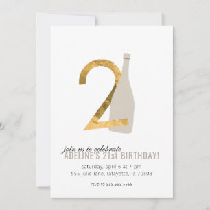 21st Birthday Party Invitations Gold and Champagne